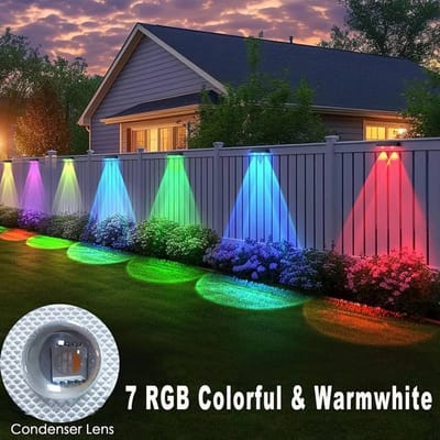Zonne-energie Buitenverlichting – 7 RGB & Warmwit Lichtmodi – PIR Bewegingssensor – Solar Decklamp voor Tuin, Hekken & Straat