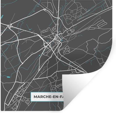 Muurstickers - Sticker Folie - België – Marche en Famenne – Stadskaart – Kaart – Blauw – Plattegrond - 100x100 cm - Plakfolie - Muurstickers Kinderkamer - Zelfklevend Behang XXL - Zelfklevend behangpapier - Stickerfolie