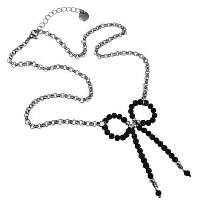 50cm tot 55cm Ketting Dames - RVS - Ketting met Zwarte Schelpparels Strik - Halsketting - Verstelbaar