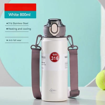 1000ml Springdop Grote Capaciteit Vacuüm Beker 316 Roestvrij Staal Koffiekop Draagbare Buitensporten Waterfles 800-1000ml gray