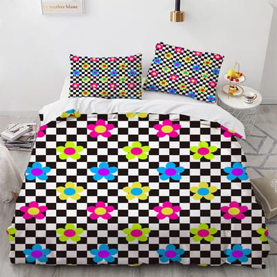 Ensemble Housse de Couette à Rayures Plaid Polyester Ensemble de Literie pour Enfants Adolescents Adultes King Queen Taille Complète Housse de Couette Noir et Blanc US Twin(172x218cm)