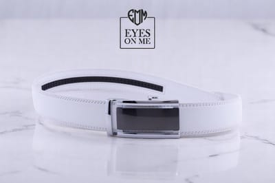Witte lederen riem zonder gaatjes met automatische gesp voor heren ( Model N302 )