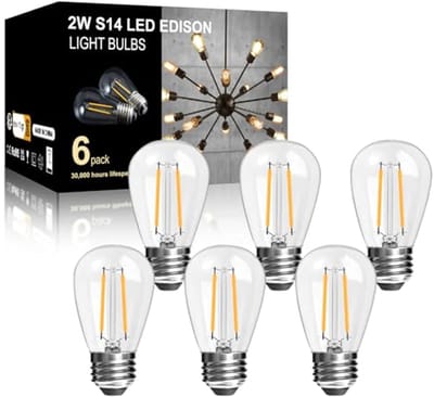 6 Pack Warm White E27 Glass LED Bulbs for Fairy Lights