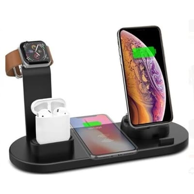 Draadloos 4-in-1 Docking Station – Geschikt voor iPhone, Samsung, Apple Watch en AirPods – Laad tot 4 apparaten tegelijk op, Zwart Compact Design