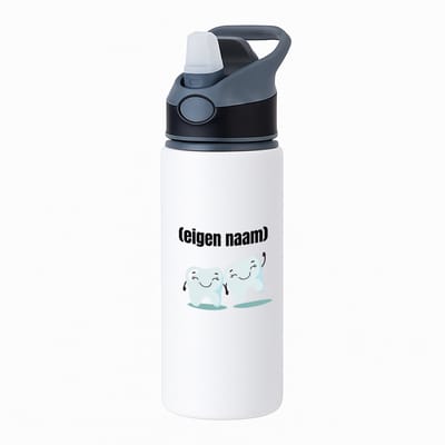 Hacebo® - 2 tanden waterfles met rietje zwart - Tandarts - mondhygienist - met eigen naam - leuk cadeau voor iemand die tandarts is - cadeau - kado - water fles - 650ML