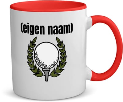 Akyol - golfbal met eigen naam koffiemok - theemok - rood - Golf - golfers - leuk cadeau voor iemand die houdt van golfen - cadeau - kado - 350 ML inhoud