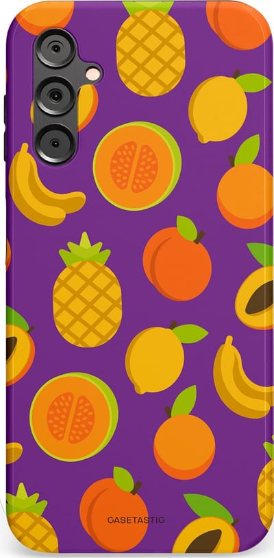 Casetastic Hoesje Geschikt voor Samsung A14 (5G/4G) - Stijlvolle Beschermende Duo-layer Case - Tropisch Fruit Feest