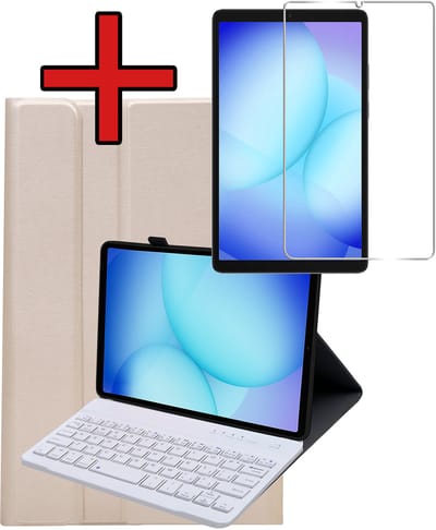 Hoes - Geschikt voor Samsung Galaxy Tab A9 - Met Screenprotector - Toetsenbord Case - Keyboard Book Cover - Hoesje - Goud