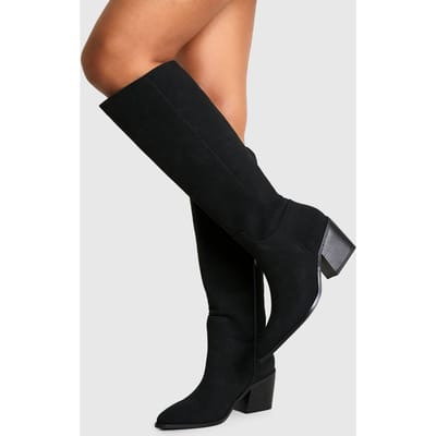 boohoo Dames Wide Fit Nubuck Western Cowboylaarzen met brede pasvorm | Black | Maat: 3