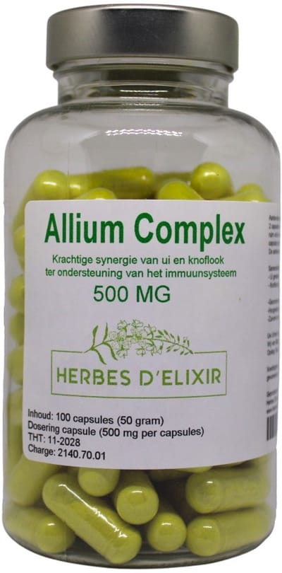 Herbes D'elixir Allium Complex Capsules - Ui en Knoflook - Immuunsysteem Ondersteuning - 500 mg - 100 Stuks