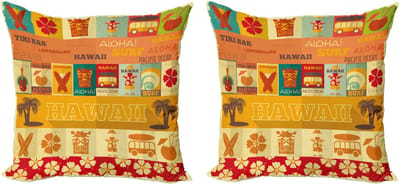 ABAKUHAUS Tiki Bar Decoratieve Kussenhoes, Set van 2, Oude Reiskaart 45x45 cm, Oranje, Geel, Rood
