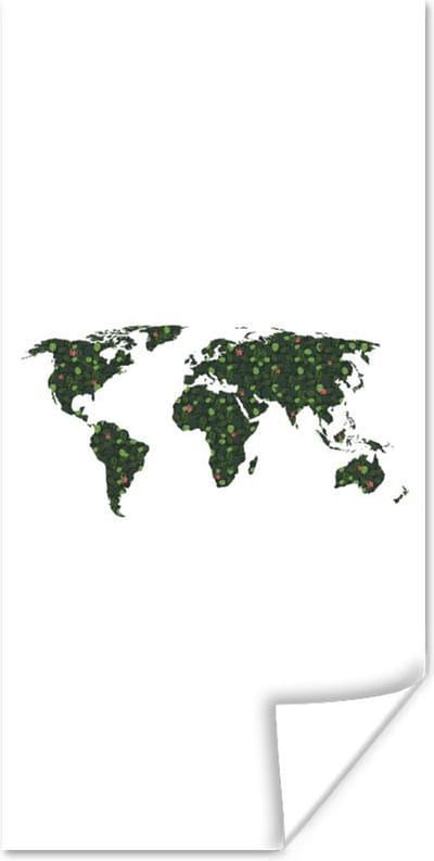 Poster 60x120 cm - Wereldkaart - Groen - Bladeren - Posters - Kamer decoratie - Wanddecoratie woonkamer - Muurdecoratie slaapkamer