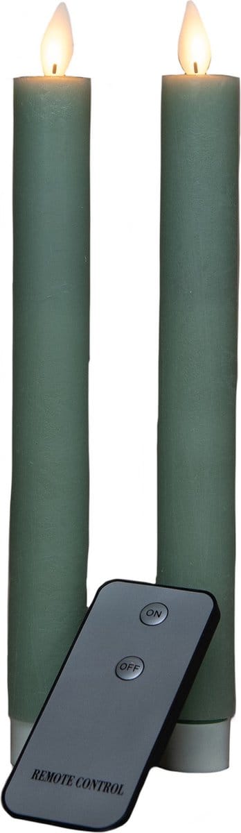 Anna's Collection Led dinerkaarsen - 2x st - jade groen - 23 cm - bewegende vlam - warm jade groen licht