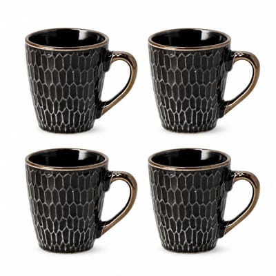 Koffiemokken Set van 4 – Keramische Mokken met Oor – 200 ml – Zwart Goud – Kopjes voor Koffie, Cappuccino, Espresso en Thee