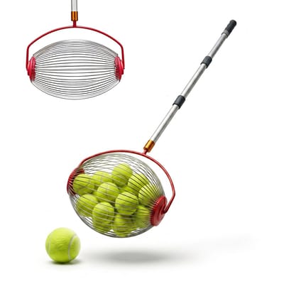 Tennisballenverzamelaar - 32x128x19 cm - zilver-rood