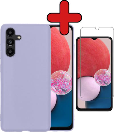 Hoesje - Met Screenprotector - Geschikt voor Samsung Galaxy A13 5G - Sterk & Shockproof - Telefoon Hoes - Back Cover - Siliconen Case - Telefoonhoes - Lila