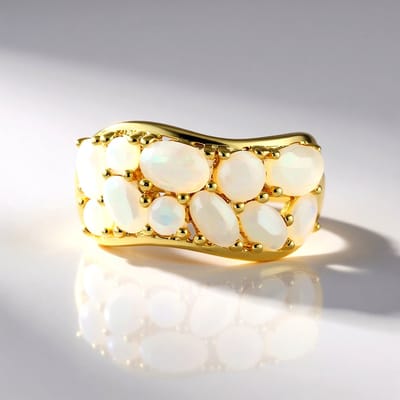 Cavill - Zilveren Ring met Gouden Plating - 1,727 Ct Welo Opalen - 925 Sterling Zilver - Elegante Ovale en Ronde Edelstenen met Kleurenspel