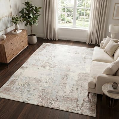 TAPISO Venezia Vloerkleed Woonkamer Laagpolig Crème Bruin Abstract Modern Antislip Tapijt Slaapkamer Eetkamer Gang Oeko-Tex 80x150