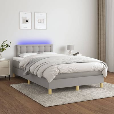 vidaXL - Boxspring - met - matras - en - LED - stof - lichtgrijs - 120x200 - cm