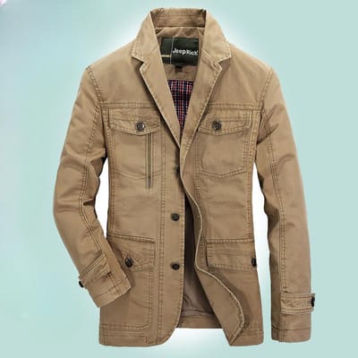 Heren Puur Katoen Klein Pak Heren Casual Pak Kraag Los Heren Gewassen Jas 5XL kaki