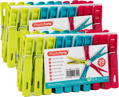 Plasticforte Wasknijpers - 40x stuks - felle kleuren mix - kunststof - 7 cm - Was ophangen