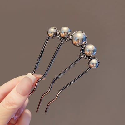 1 stuks Mode Commuter Plug Kam Schijf Haar Kralen Vier Tanden Kam Schijf Haar Artefact Haarspeld Meisjes Haarspeld Retro Plug Kam one-size gray