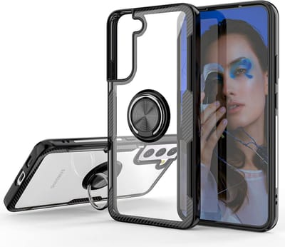 Hoesje Geschikt Voor Samsung Galaxy S22 hoesje Luxe carbon TPU Backcover - Hoesje Geschikt Voor Samsung Galaxy S22 hoesje met Ring houder / Ring vinger houder / standaard - Zwart