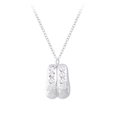 Joy|S - Zilveren ballet ballerina schoentjes hanger met ketting 36 cm + 5 cm kristal