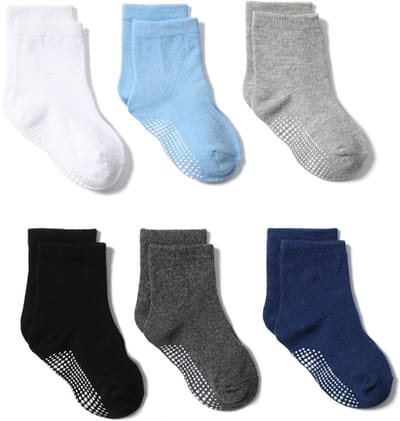 Babysokken - 6 Paar 6 Kleuren - Baby Antislip Sokken - Antislip Sokken voor Baby’s/Kinderen - Effen - Jongens - Maat S: 10-12cm (0-1 jaar) - Voor Baby's Peuter