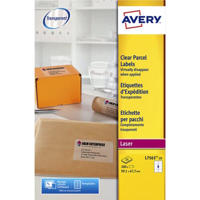 Laseretiket Avery 99 - 1x67 - 7mm transparant 25 vel 8 etiketten per vel