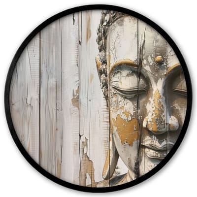 Poster in lijst Rond - Fotolijst 40x40 cm - Posters - Boeddha - Houtlook - Modern - Industrieel - Ronde posterlijst zwart - Decoratie - Wanddecoratie woonkamer - Muurdecoratie slaapkamer