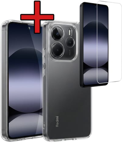 Hoesje - Met Screenprotector - Geschikt voor Xiaomi Redmi Note 14 5G - Sterk & Shockproof - Telefoon Hoes - Back Cover - Siliconen Case - Telefoonhoes - Transparant