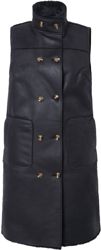 MIAMODA - Dames - Omkeerbare bodywarmer leerlook/teddypluche zijsplitten - Zwart - Maat 42+