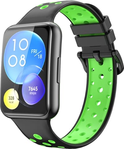 Siliconen bandje - geschikt voor Huawei Watch Fit 2 - zwart-limoengroen