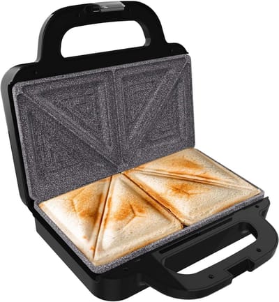 Sandwich Toaster - Tosti Apparaat - Luxe Broodjes Maken - Ruimere Plaat - Voor 2 Broodjes - Zwart Grijs