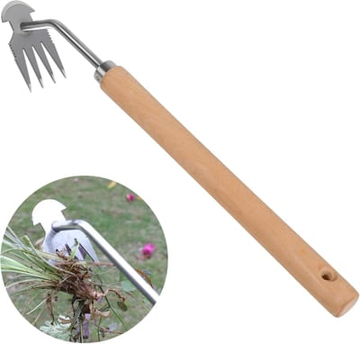 Onkruidverwijderaar - Draagbaar Tuin Gereedschap - 2024 Nieuw Mangaanstaal Onkruidtrekker - voor Moestuin, Achtertuin, Boerderij - 39cm Houten Handgreep - 1 Stuk