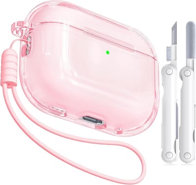 Transparante Shockproof TPU Hoes voor AirPods Pro 3 (2025) met Schoonmaakset en Sleutelhanger - Bescherming, Stijl en Functionaliteit in Roze