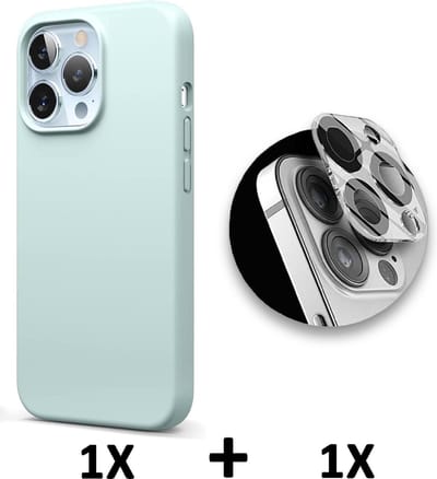 HB Hoesje Geschikt voor Apple iPhone 13 Pro - Turquoise / Camera Lens Glazen Screenprotector - Siliconen Back Cover