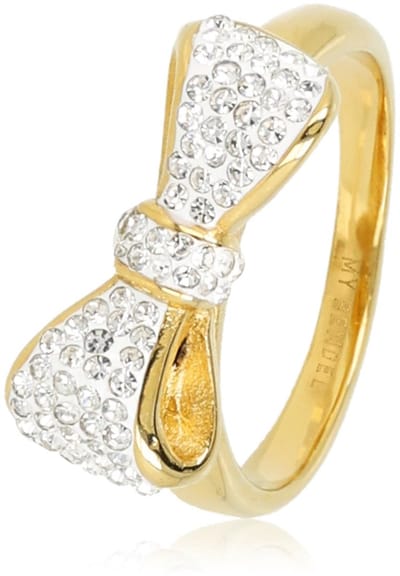 My Bendel - Goudkleurige Ring met Strik - Zirkonia - met Luxe Cadeauverpakking | Sieraden Voor Dames | Maat 17.00 Mm / Maat 53