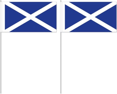 Zwaaivlag Schotland - 50x - 12 x 24 cm - 40 cm stokje - vlaggetje - handvlag - Schotse versiering - St. Andrew’s Cross
