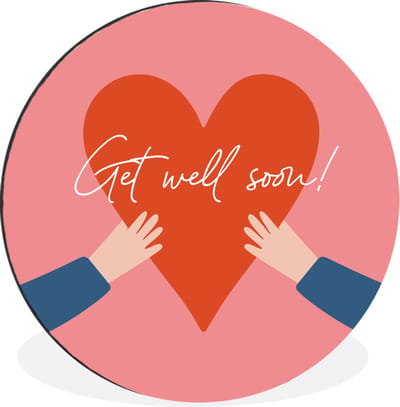 WallCircle - Wandcirkel - Muurcirkel - Get well soon - Quotes - Rood - Hand - Aluminium - Dibond - 30x30 cm - Binnen en Buiten