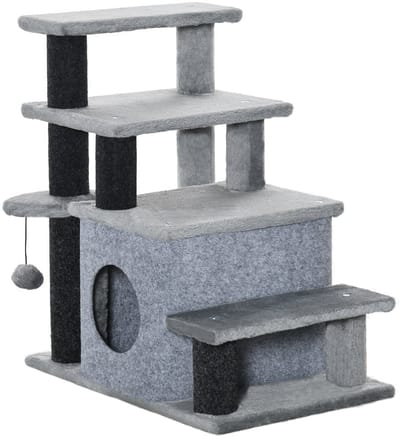 Wishdor - Kattenkrabpaal - pluche - met huisje - 60L x 40B x 66H cm Gray