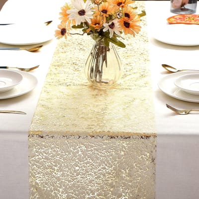 Set van 3 goudkleurige metallic tafellopers met glitter - Rechthoekige polyester tafelloper - Bruiloft, verjaardag, tafeldecoratie voor thuis, 28 x 275 cm| Cyslmuk®