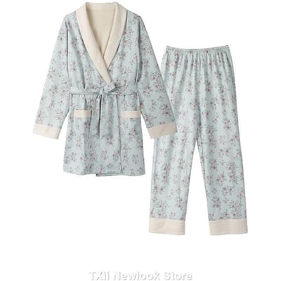 Lente en Herfst Dames Tweedelig Set Riem Zacht Jacquard Elegante Lange Mouwen Pyjama Dames Buiten Kleding Huis Kleding M