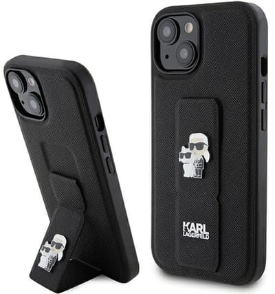 Karl Lagerfeld Gripstand Serie - Hoesje voor mobiele telefoon - iPhone 15 - Saffiano Zwart
