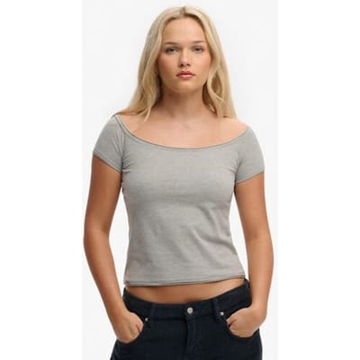 Superdry Bardot Off-shoulder Top Slanke Pasvorm Grey Grootte: 42