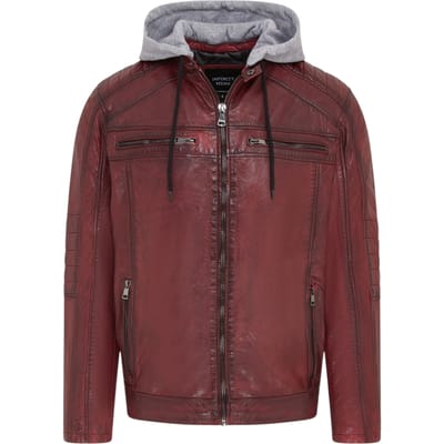 Heren Ox Red Hooded Burgundy Biker Lamsleren Jas - Burten