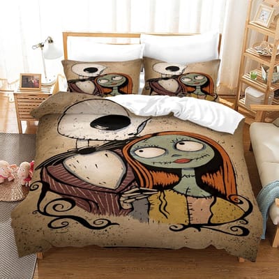 3-delige Dekbedovertreksets Queen Size, Nightmare Before Christmas Jack en Sally Roos Decor Beddengoedset 2/3-delig Polyester Dekbedovertrek 135x200cm 2pcs