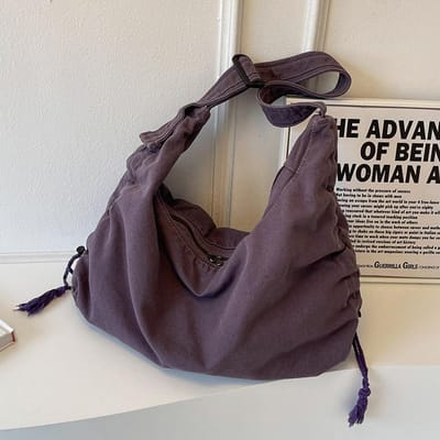 Canvas Tassen  Grote Capaciteit  Nieuwe Stijl  Ins Stijl  Effen Kleur Dumpling Tassen gray