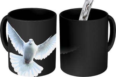 Magische Mok - Foto op Warmte Mokken - Koffiemok - Duif - Vogel - Zwart - Wit - Portret - Magic Mok - Beker - 350 ML - Theemok